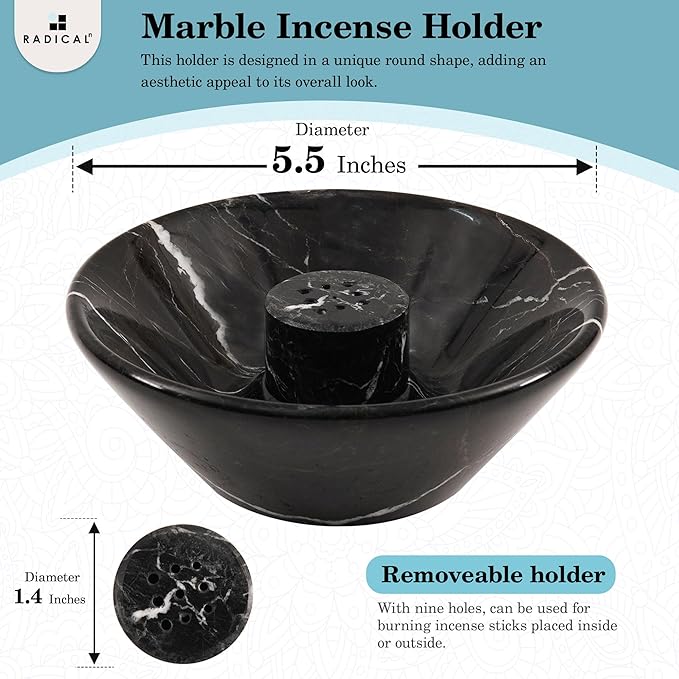 Radicaln Marble Incense Holder 5.5" Inches Black Handmade Palo Santo Stick for Home Décor, Modern Incense Holder for Sticks, Citronella incenses Stick for Room & Office Aromatherapy