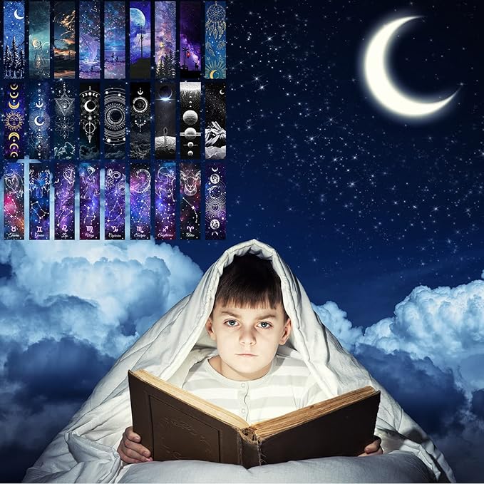 200PCS Cool Space Starry Night Bookmark for Kids Classroom 50 Designs Double-Sided Bulk Bookmarks Space Theme Book Mark for Book Lovers Students Children Rewards Gifts