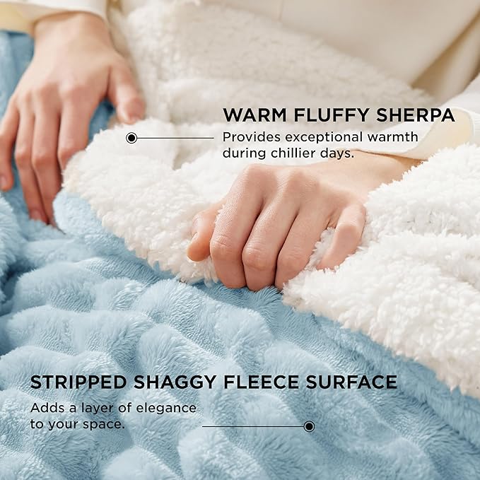 Bedsure Sherpa Throw Blanket for Couch - Super Soft Cozy Fleece Thick Warm Blanket for Winter, Plush Sky Blue Throw Gift for Women, 50x60 Inches