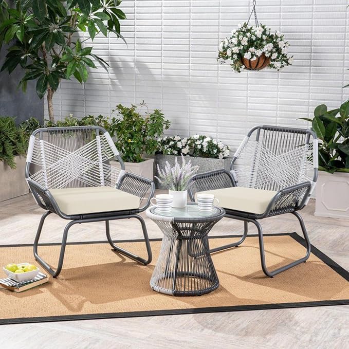 Outdoor Chair Cushions 19 x 19 x 2.5 Inch Set of 2, Water-Resistant & Fadeness Durable Patio Furniture Cushion for Garden Sofa Couch Chairs, Portable Comfort with Attach Ties, Beige