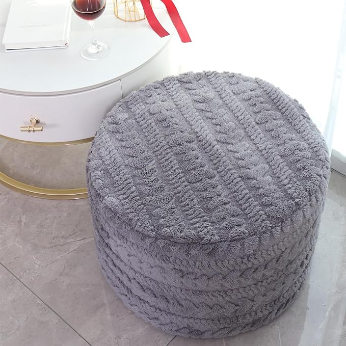 Asuprui Round Footstool Ottoman, 20x14 Inches Multi-Functional Modern Foot Stool,Floor Poufs, Sofa Footrest Extra Seating for Living Room, Entryway, Hallways and Bedrooms (Gray)