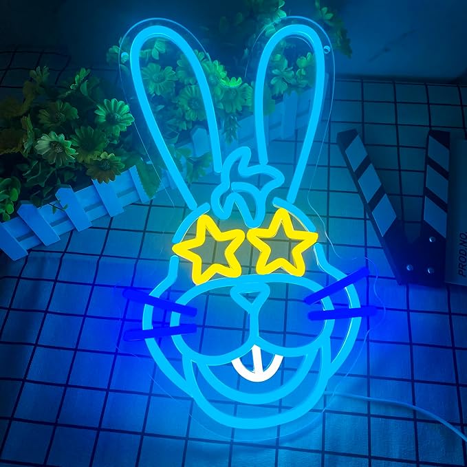 Anime Cartoon Bonnie Rabbit Neon Signs for Wall Decor,Dimmable Cartoon Bunny Neon Light,USB Powered Game Sign for Bedroom Gaming Room Man Cave Bar Birthday Gifts(10 * 16.1in)