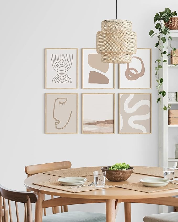 HAUS AND HUES Frameable Beige Boho Art Wall Decor - Set of 6 Neutral Mid Century Modern Wall Art, Minimalist Wall Art, Neutral Wall Decor, Beige Boho Posters for Room Aesthetic (Unframed 16x20)