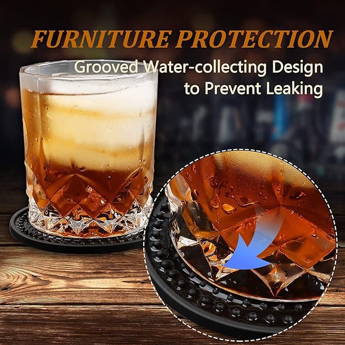 Silicone Coasters Set - Deep Grooved, Non-Slip & Non-Stick, Heat Resistant - Prevents Furniture & Tabletop Damages (Dots, 2Pack-Black)