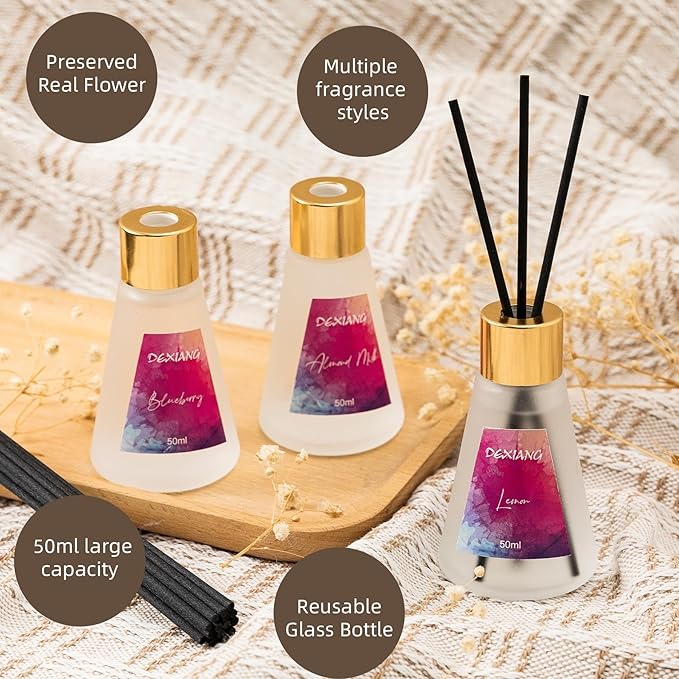 Reed Diffuser Set, 1.7oz Blueberry Scented Diffuser with Sticks, Home Perfume Diffuser Bathroom Shelf Decor(Blueberry)