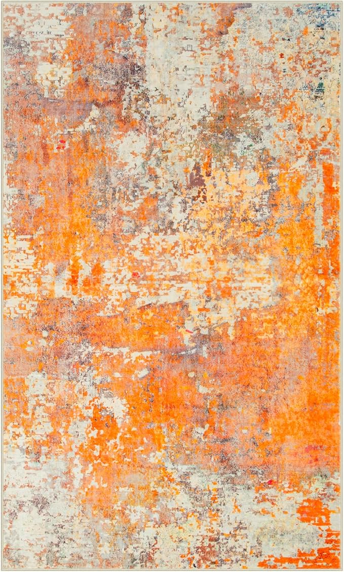Lahome Modern Abstract Area Rug - Soft 3x5 Rugs for Bedroom Washable Living Room Entryway Rug, Contemporary Non Slip Indoor Accent Carpet for Nursery Office Kitchen Bathroom, Orange/Yellow