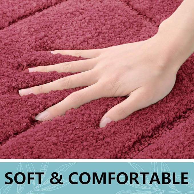 Buganda Bathroom Rugs, 24" x 16", Soft and Absorbent Microfiber Bath Rugs, Non-Slip Shaggy Shower Carpet, Machine Wash Dry Bath Mats for Bathroom Floor, Tub and Shower, Burgundy