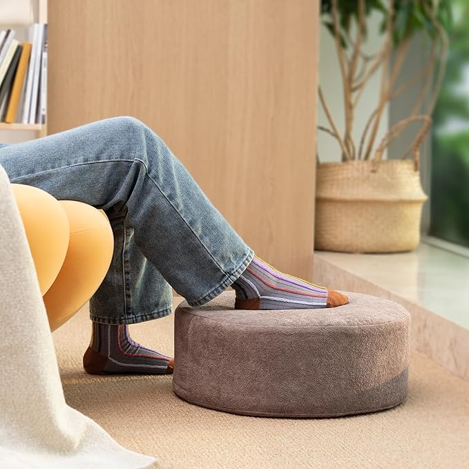 Pouf Ottoman Foot Rest Stool, Double Layer Round Modern Foam Filled Foot Stool for Couch, Living Room, Bedroom (Apricot and Brown)