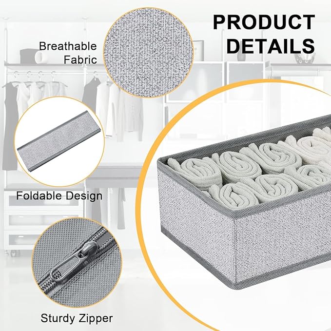 DIMJ Drawer Organizer Clothes Set of 8, Foldable Closet Drawer Bins, Underwear Drawer Organizer, Fabric Drawer Dividers for Baby Clothes, Socks, Belt, Tie (Blended)