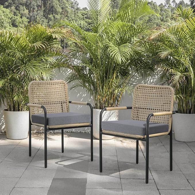 Outdoor Chair Cushions 18.5 x 16 x 2.5 Inch Set of 2, Water-Resistant & Fadeness Durable Patio Furniture Cushion for Garden Sofa Couch Chairs, Portable Comfort with Attach Ties, Dark Grey