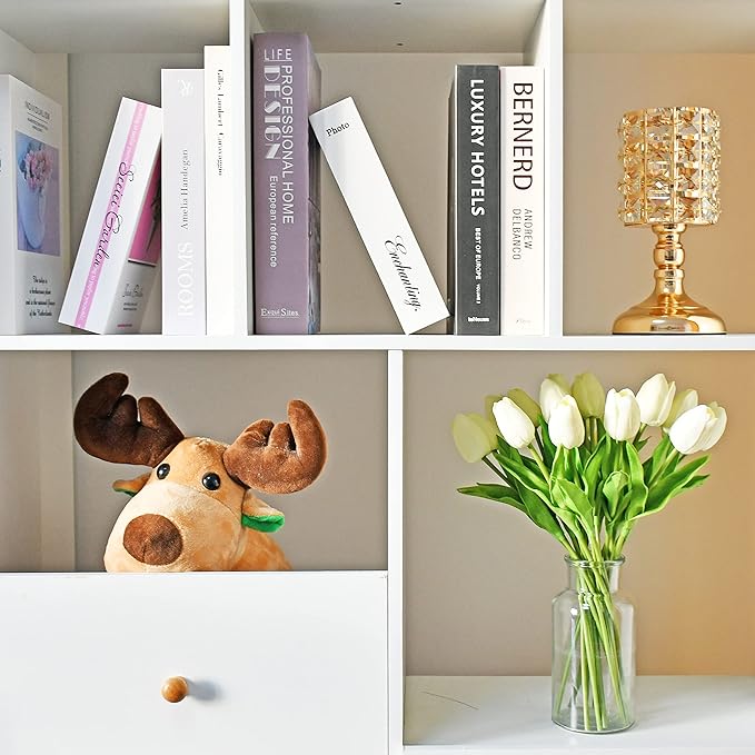 Mandy's Artificial Tulips 28 Stems Cream PU Faux Flowers for Wedding Home Decor 13.5 Inch
