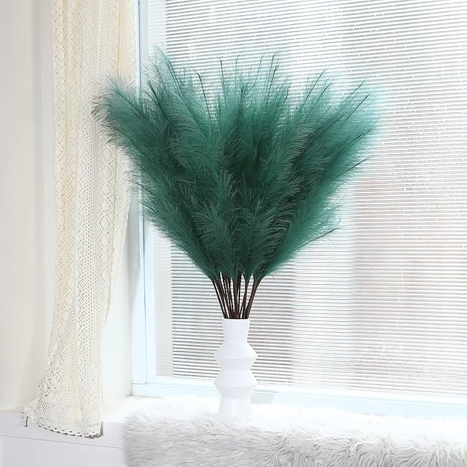 8 Pcs 45 inch Tall Faux Pampas Grass Decor, Large Artificial Green Pompous Grass Bulk, Long Fake Pompas for Floor Vase Filler, Wedding, Baby Shower, Home and Boho Decor (Green)