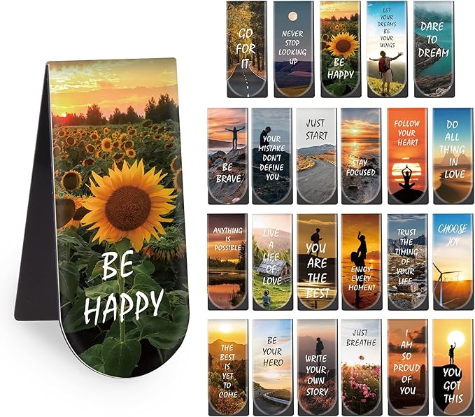 Magnetic Bookmarks, 46PCS Inspirational Slogan Nature Scenery Pattern Bookmarks, Encourage Yourself Book Mark for Book Lovers, Women, Man, Kids, Students, Teachers, School, Home(2.4 x 1 inch)