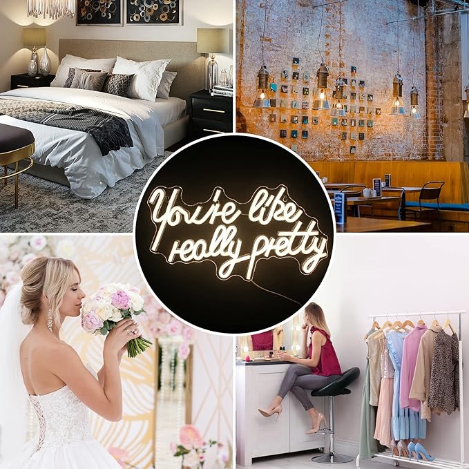 Lucunstar You're Like Really Pretty Neon Sign,Warm White Led Neon Light for Wall Decor,Light Up Sign for Wedding,Dimmable Switch USB Connectivity Neon Signs for Bedroom Decor,Party Light