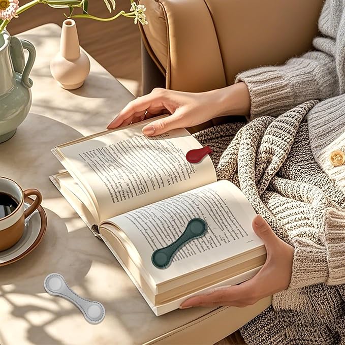 WONVOC 4 PCS Magnetic Bookmarks, Leather Magnetic Bookmarks for Women Men, Double-Sided Magnetic Book Mark Clip for Book Lovers Readers Teachers Students