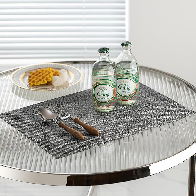 LEXMORE PVC Woven Placemats 4 PCS Wipeable Indoor/Outdoor Table Mats Washable Vinyl Place Mats for Dining Table, Set of 4-Dark Gray