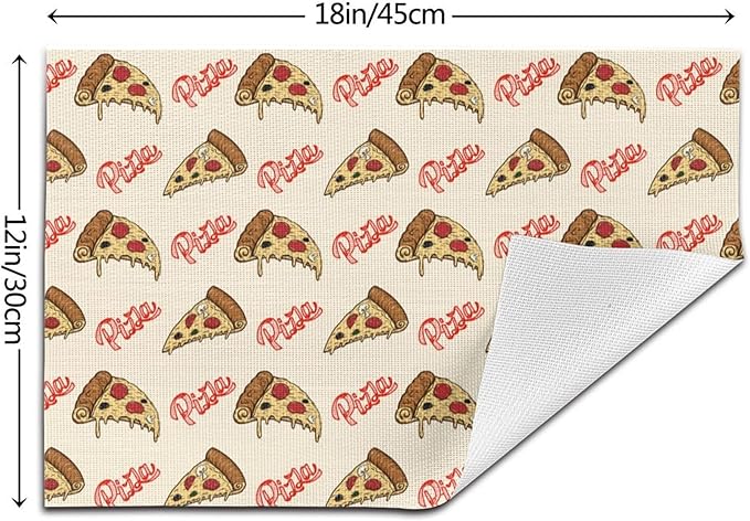 Cute Pizza Food Placemats Set of 4, Washable Decorative Table Mats for Kitchen Holiday Party Farmhouse Home Decor Funny Place Mats 12"x18"