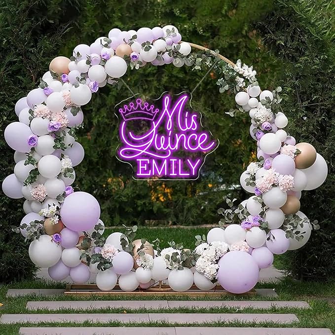 Mis Quince Name Neon Sign,Custom your name 15th Birthday Party Neon Light,Dimmable LED Mis Quince Party Decor,Sweet 15 Quince Party Sign,Gifts for Her and Lover