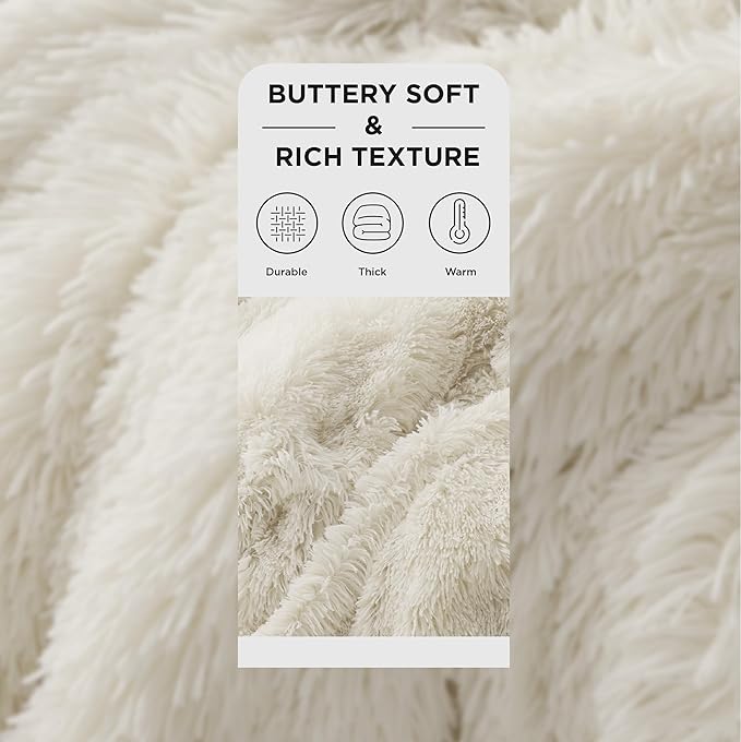 Bedsure Fuzzy Sherpa Faux Fur Twin Blanket Cream Cozy Gifts for Women Men, Soft Fleece Plush Warm Minky Thick Blanket Twin Size for Bed, Couch, Room Decor Dorm Essentials Cream Decor Gifts, 60x80