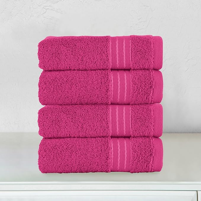 Elegant Comfort Premium Turkish Cotton 4 Pack Hand Towel Set - 16 x 28 inch, Luxurious Hotel Spa Quality 100% Turkish Cotton 4PC Hand Towel Set - Highly Absorbent - Soft Bathroom Towels, Hot Pink