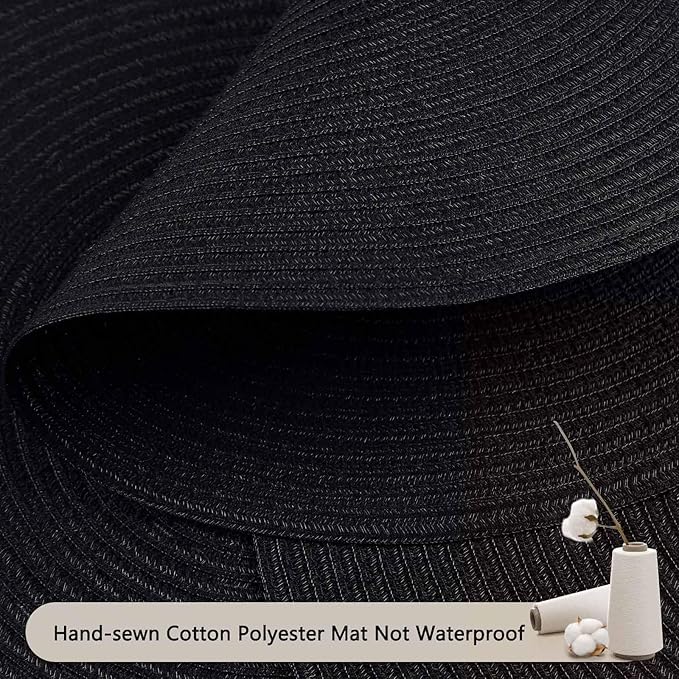 FunWheat Round Braided Placemats Set of 6 Place mats for Dining Tables Woven Heat Resistant Table Mats 15 inch (Black,6pcs)