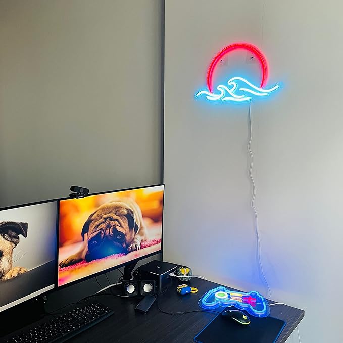Sunset with Waves Neon Sign LED Sunrise Neon Light for Bedroom Wall Decor Anime Wave Neon Signs LED Sunset Light Sign (Sunset)
