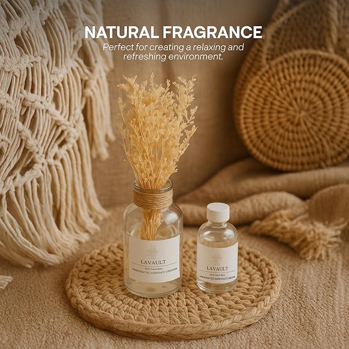 Flower Reed Diffuser Set for Home, Office, Living Room, Bedroom - Fragrance Gift Set - Bathroom Diffusers - Farmhouse Rustic Decor - Room Aroma Fresheners - French Block Scent