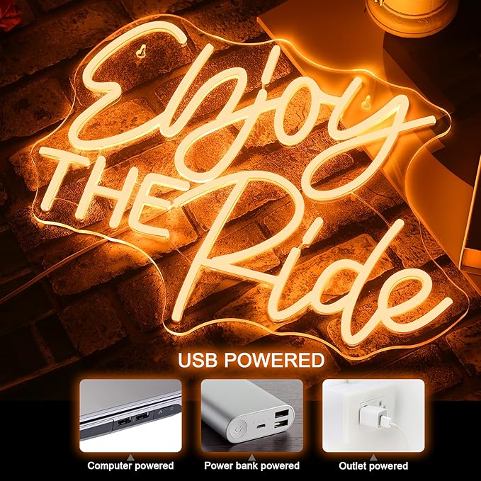 NOSUN RNJOY THE RIDE Neon Sign,Sports Neon Signs, LED Light Sign Gym logo,Home Gym Decor, Fitness Neon Light, Gift for cyclist,Cycling neon sign