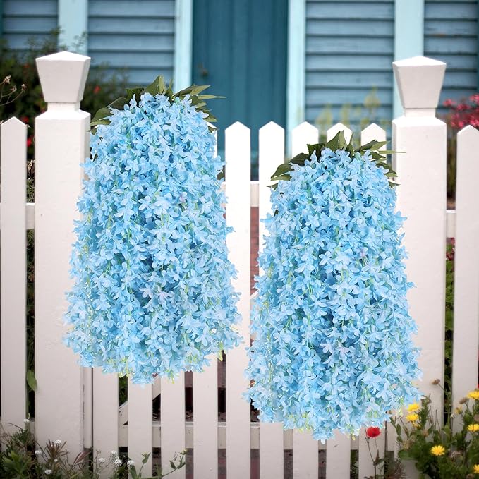 Artificial Lilac Flowers Garland 8Pcs-24Branches 33.5in Fake Syringa Wisteria Vines Faux Silk Lilac Hanging Floral Decoration for Indoor Outdoor Wedding Arch Birthday Party Garden Balcony (Blue)