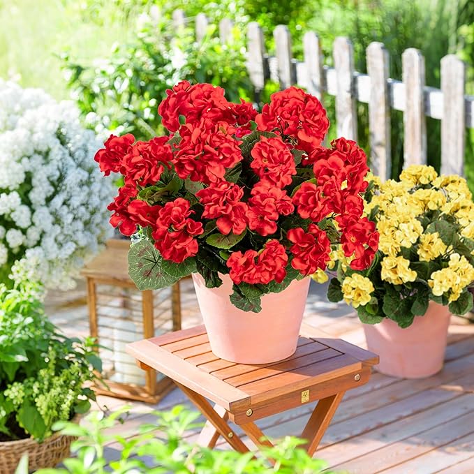Plastic Flowers for Outdoors Home Decor Fake Plants Artificial Flowers Artificial Geraniums Outdoor Fake Flowers Silk Bouquet, Fall Decor for Interior Porch Garden Decor(Red) 8PCS 14.4"