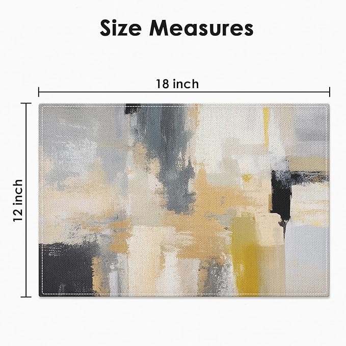 Emvency Farmhouse Placemats Set of 4, Modern Grey and Gold Art Painting 12x18 Inch Abstract Beige Table Mats for Outdoor Home Party Kitchen Dining Decoration