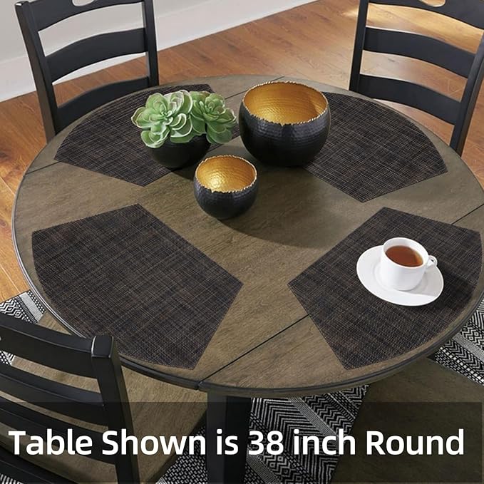 SHACOS Small Wedge Placemats Set of 4 Woven Vinyl Round Table Placemats Wipe Clean Round Table Mats Indoor Outdoor, Black Brown