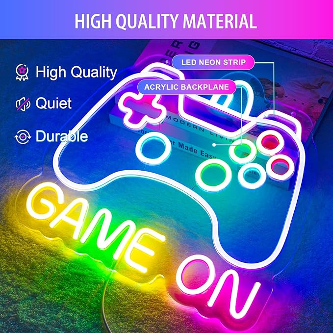 Gamer Neon Sign, Dimmable Neon Controller Sign for Gaming Room Decor, USB Powered Gamepad Shaped Gaming Neon Sign for Teen Boys Room Decor - Best Gifts Led Gaming Sign for Teenage Boys Kids