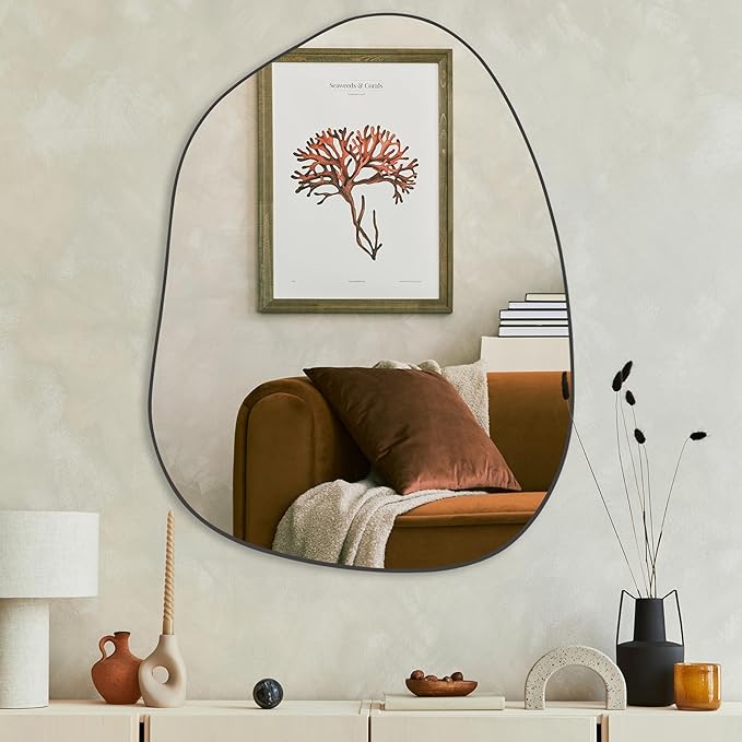 PERFNIQUE Irregular Wall Mirror Asymmetrical Mirror, 32''x24'' Black Mirror for Bathroom Bedroom Living Room Entryway, Decorative Modern Wall Decor, Wall Mounted (Black, 32''x24'')