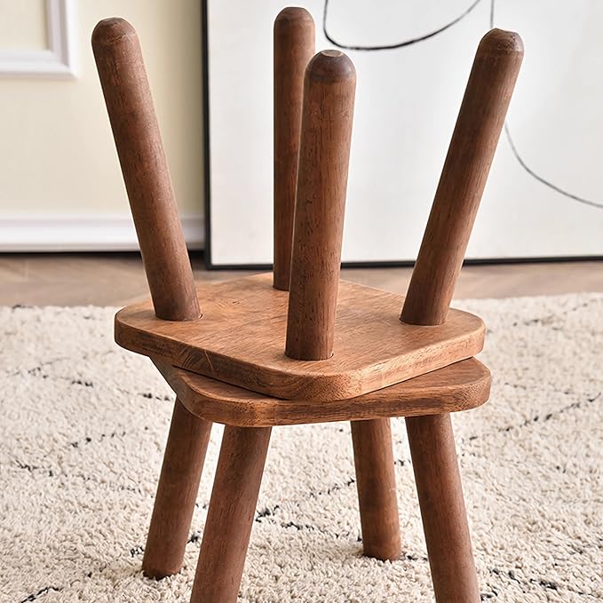 Solid Wood Step Stool, Milking Stool, Plant Stand, Round Foot Stool, Step Stool for Adults,Removable Portable Stool, Shoe Change Stool, Retro Colors(9.4 inches)