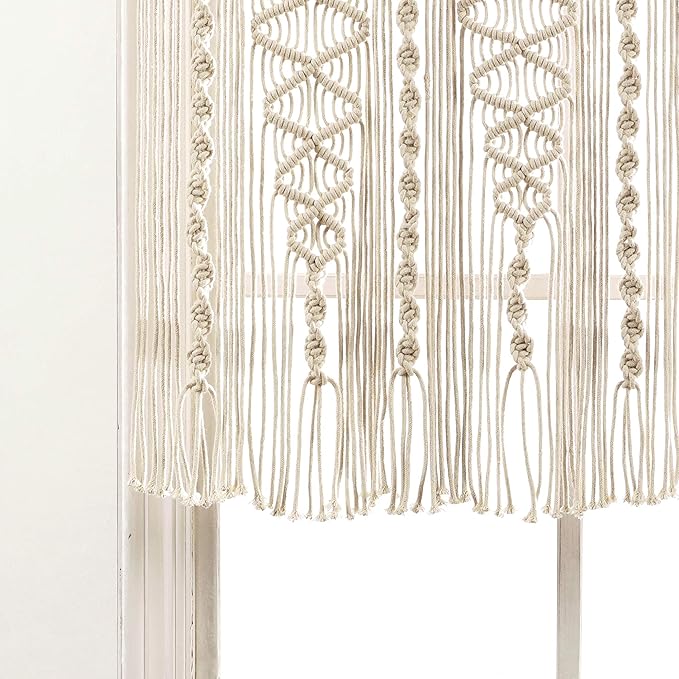 Lush Decor Boho Macrame Textured Cotton Valance, 40" W x 30" L, Neutral - Boho Kitchen Curtains & Wall Decor - Macrame Valance - Bathroom Window Curtains