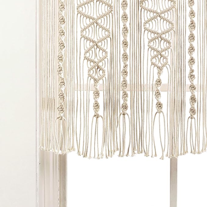 Lush Decor Boho Macrame Textured Cotton Valance, 40" W x 30" L, Neutral - Boho Kitchen Curtains & Wall Decor - Macrame Valance - Bathroom Window Curtains