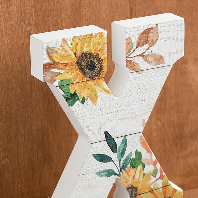 COLLECTIVE HOME - 10" Wood Lettes for Wall Decor, Sunflower Tabletop Alphabet Decoration, DIY Farmhouse Decor, Rustic Freestanding Monogram Block (I)