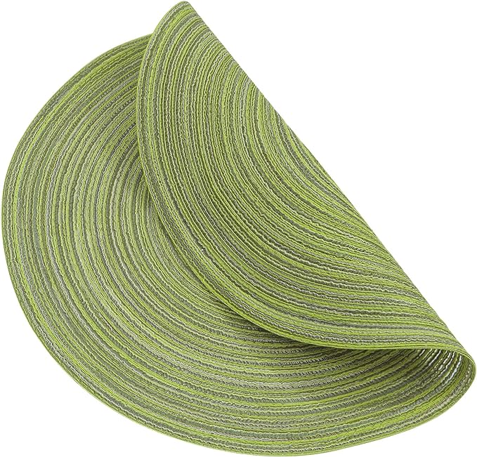 SHACOS Round Placemats Set of 6 for Dining Tables 15 inch Cotton Braided Placemats Washable Reversible for Kitchen Holiday Party (Pea Green, 6)