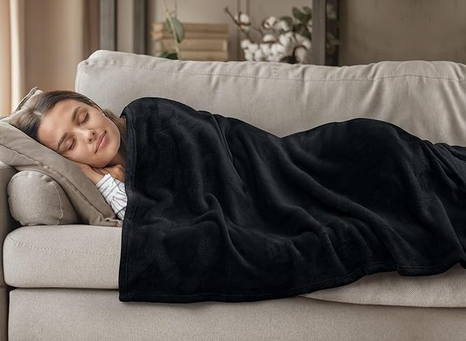 Utopia Bedding Black Fleece Blanket Full Size Lightweight Fuzzy Soft Anti-Static Microfiber Bed Blanket (90x84 Inch)