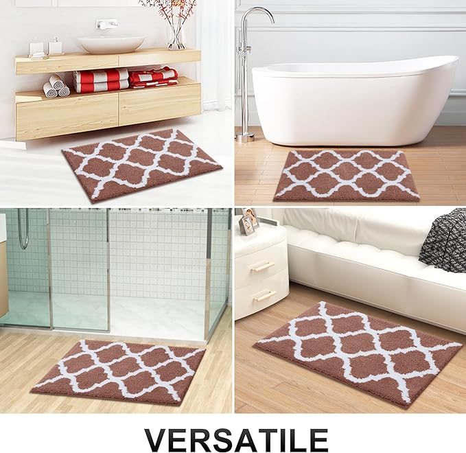 OLANLY Bathroom Rugs 24x16, Soft and Absorbent Microfiber Bath Rugs, Non-Slip Shaggy Shower Carpet, Machine Wash Dry, Bath Mats for Bathroom Floor, Tub and Shower, Camel