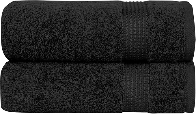 Elegant Comfort Premium Turkish Cotton 2 Pack Bath Towel Set - 27 x 54 inch, Luxurious Hotel Spa Quality 100% Turkish Cotton 2PC Bath Towel Set - Highly Absorbent - Soft Bathroom Towels, Black