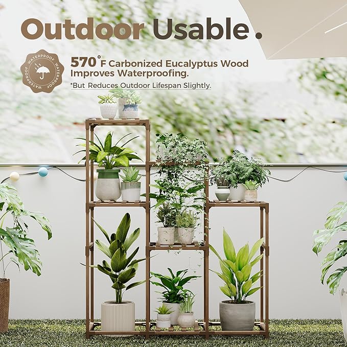 Bamworld Tall Plant Stand Indoor Wood Shelf Outdoor Tiered Rack for Multiple Flowers 5-Tier 7-Pot Ladder Holder for Plant Pots Gardening Decor
