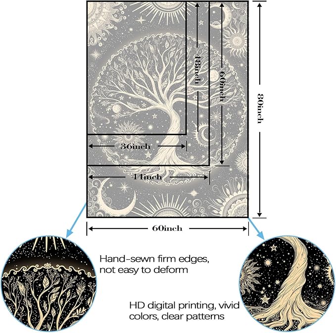 Lunerfex Tree of Life Tapestry Starry Sky Wall Tapestry, Vintage Tapestries for Bedroom Ceiling Tapestries Wall Hanging for Bedroom Living Room Wall Decor Tree-3 36"x48"