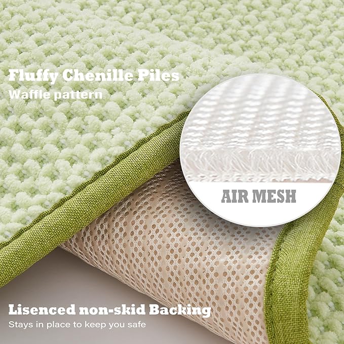 Douceur Chenille Waffle mat with Patented noslip Backing, Acrylic Blend Chenille Absorbent Bathroom Rugs, Cushioned mesh Backed Bath Rug Machine Washable, 18" x 32", Brown