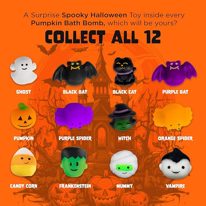 Halloween Bath Bomb for Kids with Surprise Toys Inside - Large Pumpkin Spooky Bombs for Boys & Girls – Made in USA, Boo Basket Stuffers for Teens by Two Sisters