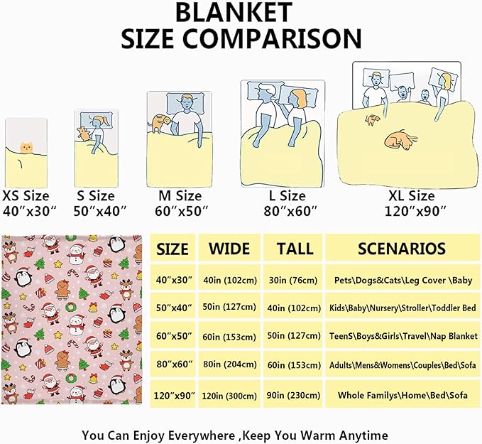 Christmas Blanket for Couch, Sofa, Bed, Living Rooms - Holiday Decor Gift for Girls Boys, 40"x50" Kids/Throw Size