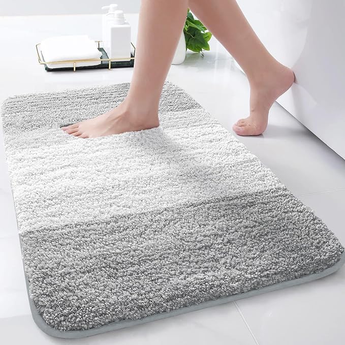 Arotive Microfiber Bathroom Rugs, Shaggy Soft and Absorbent Bath Rug, Non-Slip, Thick Plush Machine Washable Dry Bath Mats for Bathroom, Tub and Shower, 24x16, Light Grey