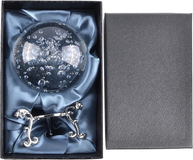 Crystal Ball Glass Globe Decor - Crystal Sphere with Stand & Gift Box, Clear Decorative Crystal Globe, 3D Crystal Ball for Home Decor Photography, Gazing Divination Fengshui Meditation, 2.3 inch/60mm