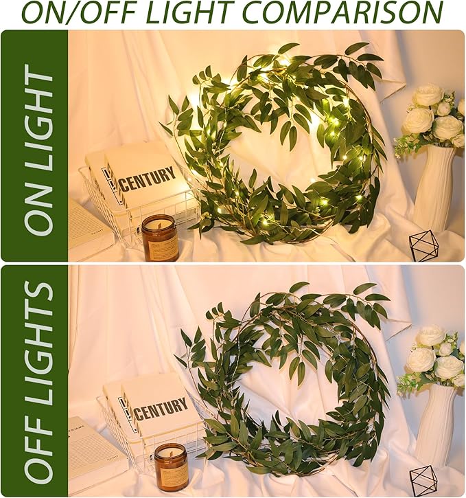 RECUTMS Artificial Hanging Willow Leaves Vine Twigs with Light 2Pc 5.7Ft Fake Silk Green Leaves Ivy Garland Faux Greenery Decoration for Indoor Outdoor Home Wedding Jungle Birthday Party Garden Table